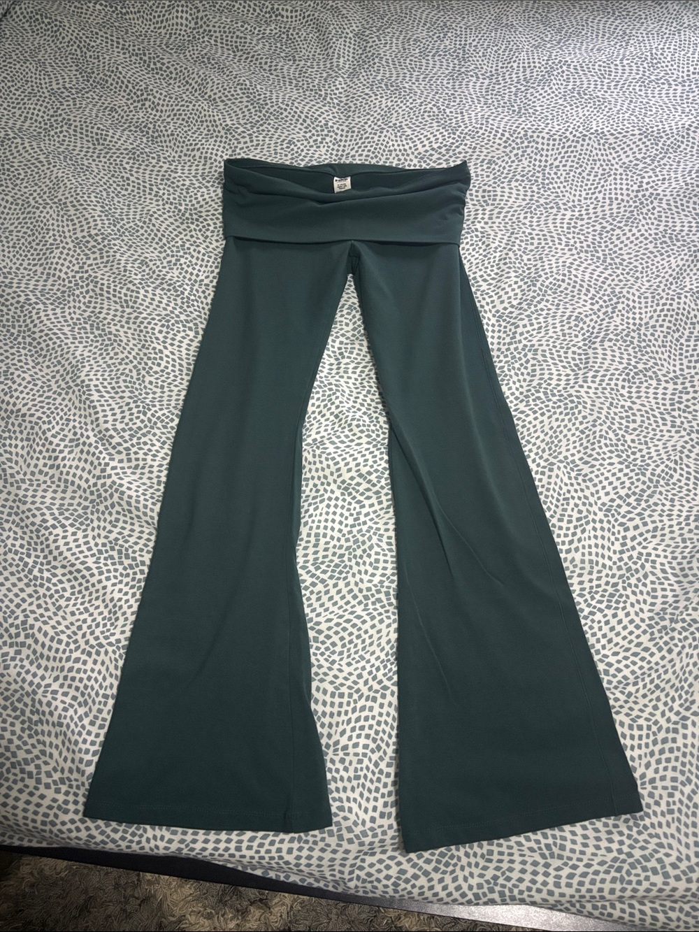 Pink Fold-Over Waist Dark Teal Flare woman Pants